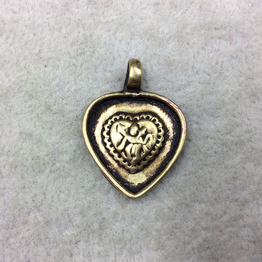 3/4" Oxidized Gold Plated Rustic Hanuman Monkey Copper Heart Shaped God/Deity Pendant with Attached Ring - 20mm x 20mm, Approximately
