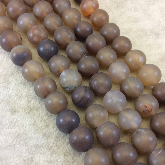 12mm Semi-Matte Finish Smooth Round Mixed Brown Agate Beads - 15" Strand (Approximately 33 Beads) - Natural Semi-Precious Gemstone