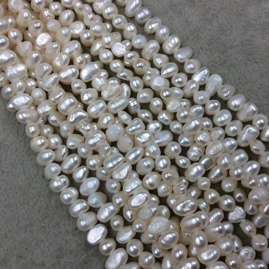 5mm x 8mm CROSS DRILLED High Quality Natural Freshwater Cream/White Rice/Oval Shaped Pearl Beads - 15.5" Strand ~ 78 Beads - Sold Per Strand
