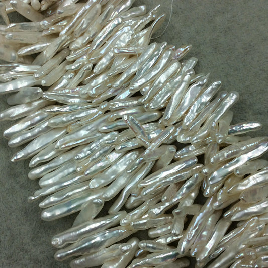 5mm x 20-30mm Natural Ivory/Cream Freshwater Pearl Rough Stick/Spike Shaped Beads - 14.5" Strand (Approx. 64 Beads) - Sold by the Strand