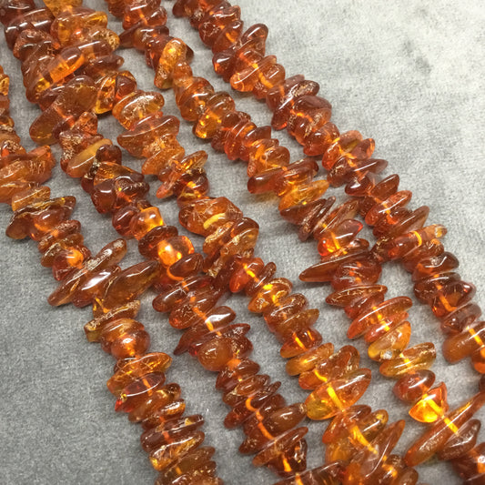 Natural 2-4mm x 8-13mm Baltic Amber Smooth Freeform Flat Nugget Shaped Beads with 0.6mm Holes - Sold by 16" Strands (Approx. 160 Beads)