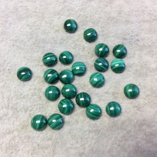 BULK LOT of Six (6) Assorted Round Shaped AAA Malachite Flat Back Cabochons - Measuring 6mm x 6mm, 2mm Dome Height - Randomly Selected