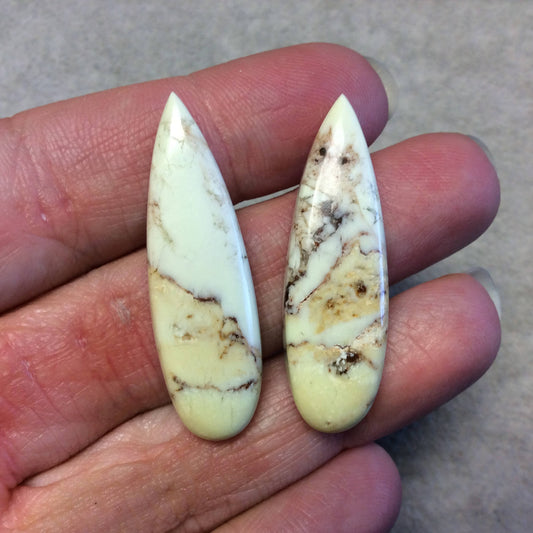 OOAK Pair of Natural Lemon Chrysoprase Pear/Teardrop Shaped Flat Back Cabochons - Measuring 12mm x 40mm, 5mm Dome - Quality Gemstone