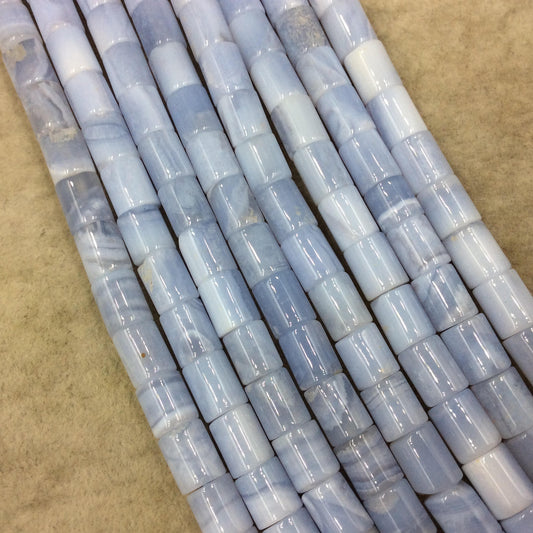 Natural Blue Lace Agate Smooth Glossy Barrel Shape Beads W 1mm Holes - Sold by 16" Strands (~ 40 Beads) - Measuring 8mm x 10mm Approx.