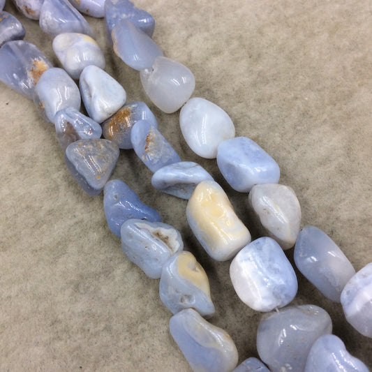 Natural Blue Lace Agate Rounded Glossy Freeform Nugget Shape Beads W 1mm Holes - Sold by 16" Strands (~ 22 Beads) - 10-15mm x 15-25mm