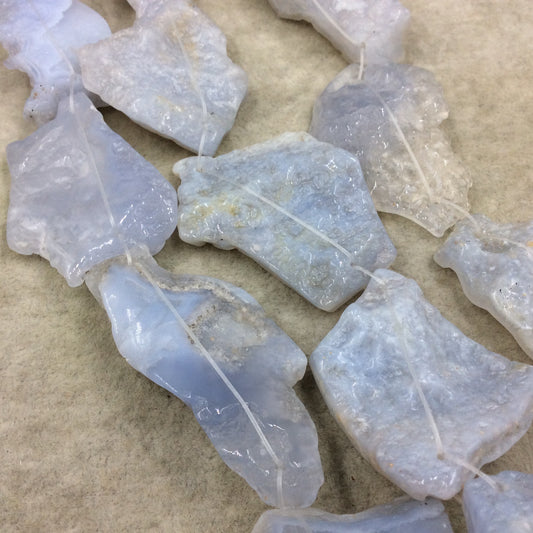 Natural Blue Lace Agate Flat Thin Freeform Slab Connectors Double Drilled W 1mm Holes - Sold by 15" Strands ~ 8 Beads - 30-40mm x 40-50mm