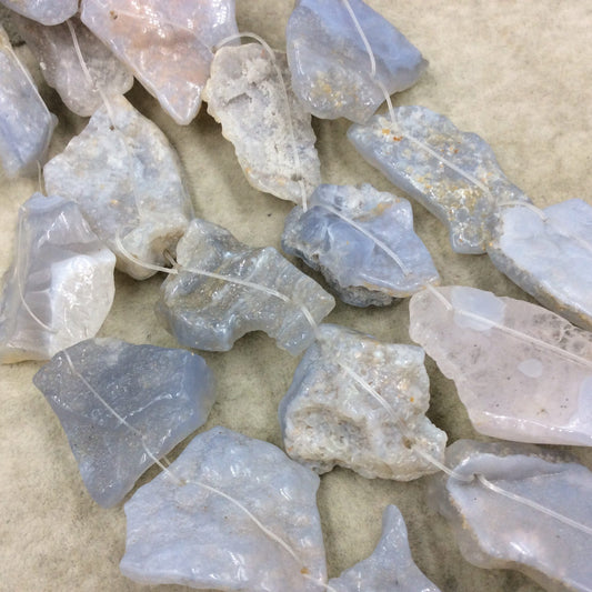 Natural Blue Lace Agate Flat Thin Freeform Slab Connectors Double Drilled W 1mm Holes - Sold by 15" Strands ~ 10-11 Beads - 30mm x 40-45mm