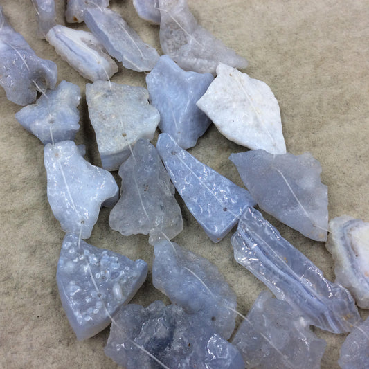Natural Blue Lace Agate Flat Freeform Slab Connectors Double Drilled W 1mm Holes - Sold by 15" Strands ~ 12 Beads - 20-25mm x 25-30mm