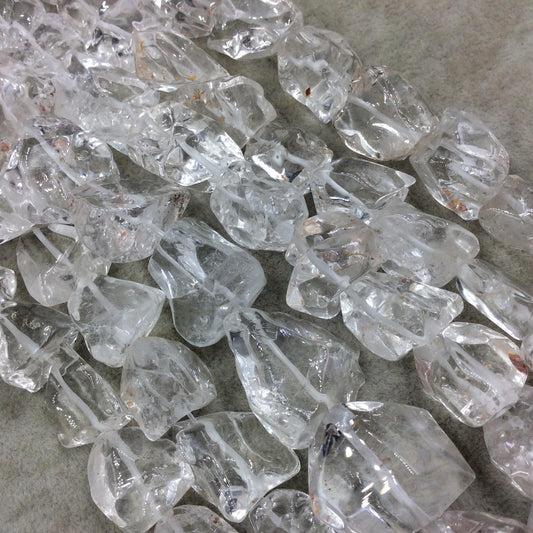 Natural Clear Quartz Chunky Nugget Shaped Beads with 1mm Holes - Sold by 16" Strands (Approx. 20-24 Beads) - ~ 15-25mm x 15-25mm
