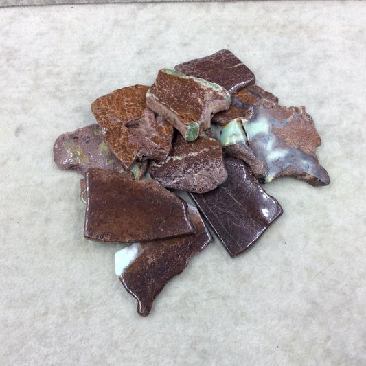 Brown Chrysoprase Medium Freeform Polished Slab Beads - ~ 30-45mm x 30-50mm - Sold Individually, At Random - Natural Semi-Precious Gemstone