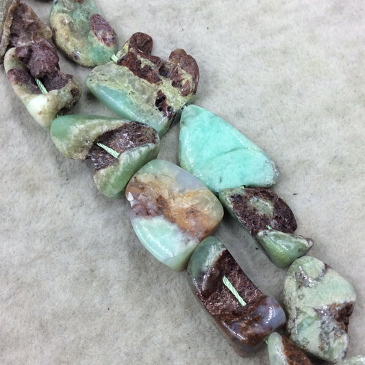 Brown/Green Chrysoprase Rounded/Pebble Tumbled Nugget Beads - 15" Strand (~ 20 Beads) - ~ 8-15mm x 10-25mm - Natural Semi-Precious Gemstone