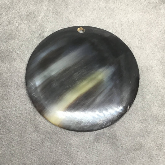 2.5" Black/Brown Coin/Disc Shaped Lightweight Natural Horn Pendant with 4mm Drilled Hole - Measuring 67mm x 67mm, 4mm Thick - (TR)