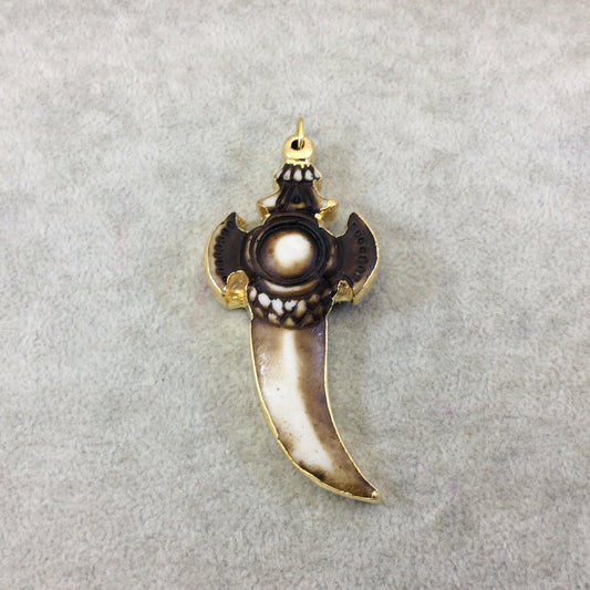 2.5" Gold Electroplated Brown/White Ornate Dagger Shaped Lightweight Resin Pendant - Measuring ~ 40mm x 70mm - Sold Individually