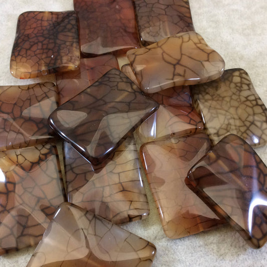 Natural Orange/Red Dragon Vein Agate Wavy Rectangle Beads - - Measures 30mm x 40mm, Approximately - Sold Individually, Chosen at Random