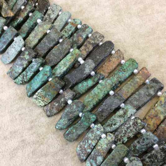 Smooth Natural Graduated Aqua/Green/Gray African Turquoise Flat Stick Shape Beads ~ 10mm - 40mm Long - Sold by 17" Strands ( 45 Beads)