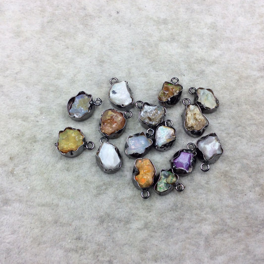Gunmetal Finish Small Raw Nugget Genuine Ethiopian Opal Wavy Bezel Pendant ~ 10-14mm Long - Sold Individually, Selected Randomly