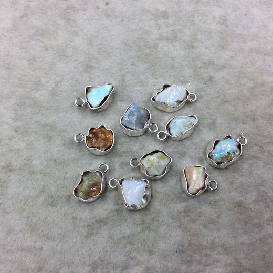 Silver Finish Small Raw Nugget Genuine Ethiopian Opal Wavy Bezel Pendant ~ 10mm - 13mm Long - Sold Individually, Selected At Randomly