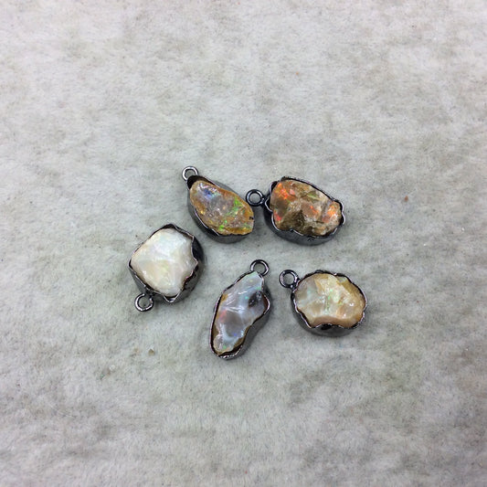 Gunmetal Finish Medium Raw Nugget Genuine Ethiopian Opal Wavy Bezel Pendant ~ 14mm - 16mm Long - Sold Individually, Selected Randomly