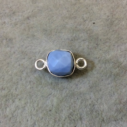 Silver Finish Faceted Blue Opal Cube/Square Shape Plated Copper Bezel Connector - Measures 7-8mm - Natural Gemstone - Sold Individually