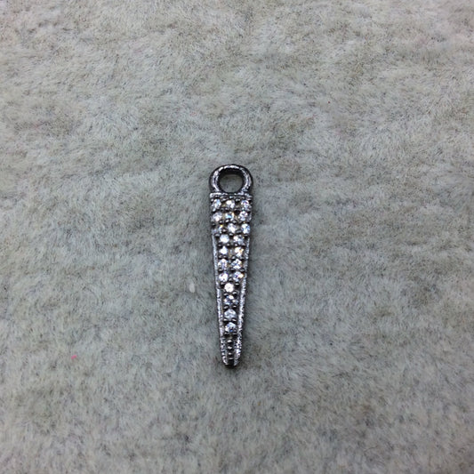 Tiny Gunmetal Finish Spike/Arrow Shaped CZ Cubic Zirconia Inlaid Plated Copper Pendant Component - Measuring 3mm x 15mm - Sold Individually
