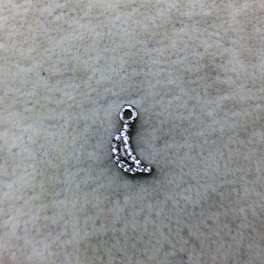 Tiny Gunmetal Finish Vertical Crescent Moon Shape CZ Cubic Zirconia Inlaid Plated Copper Pendant Component ~ 5mm x 8mm - Sold Individually