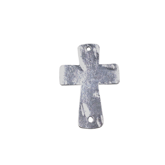1.75" Tibetan Silver Hammered Cross Shaped Copper Connector Component - 33mm x 46mm, Approximately - Sold Individually, Chosen At Random