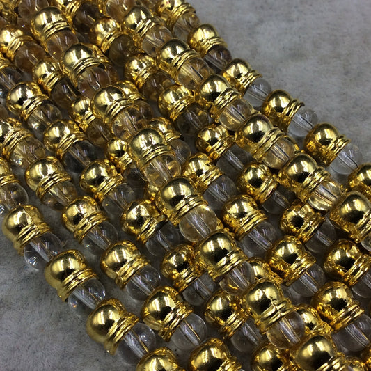 Gold Finish Ringed Pattern Round/Cap/Hat Shape Plated Pewter Beads (10064)- 8" Strand (Approx. 17 Beads) - 8mm x 8mm - 2mm Hole Size