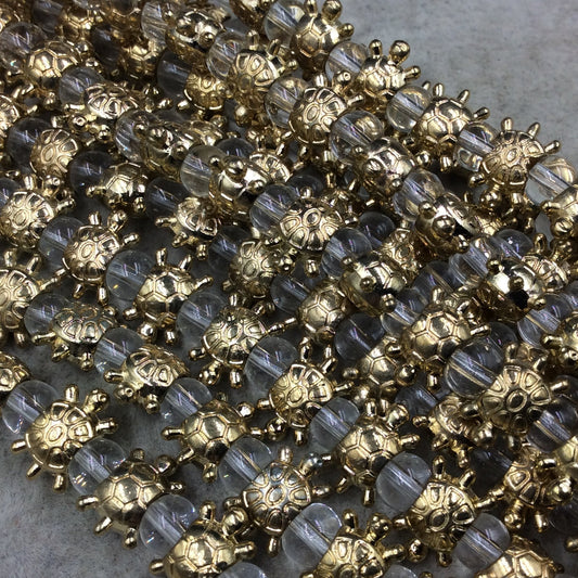 Gold Finish Turtle Shape Plated Pewter Beads - 8" Strand (Approx. 18 Beads) - 6mm x 12mm - 6mm Hole Size