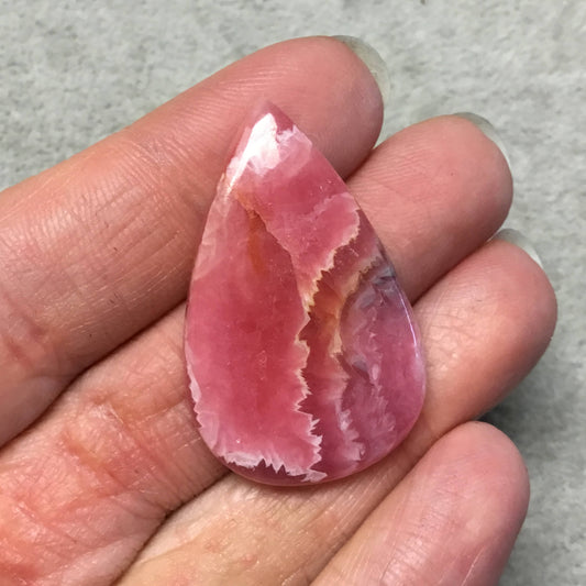 OOAK AAA Rhodochrosite Pear/Teardrop Shaped Flat Back Cabochon "27" - Measuring 25mm x 39mm, 5mm Dome Height - Natural High Quality Gemstone