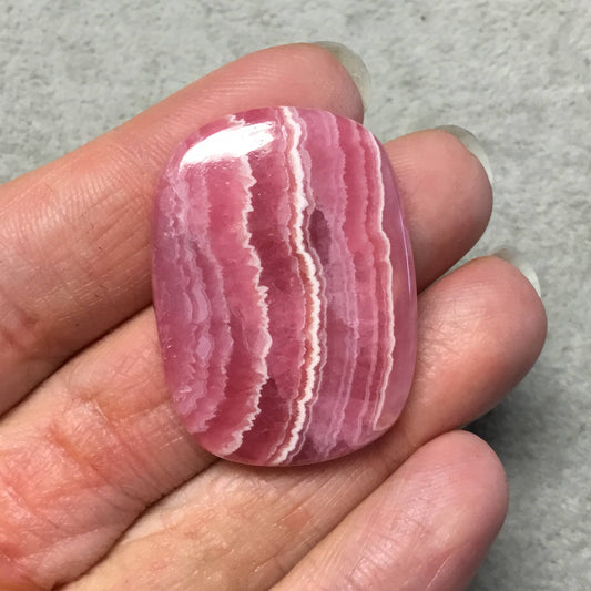 OOAK AAA Rhodochrosite Rectangle Shaped Flat Back Cabochon "42" - Measuring 28mm x 38mm, 5mm Dome Height - Natural High Quality Gemstone