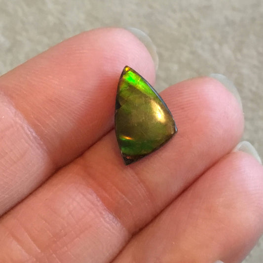 OOAK Backed Ammonite Freeform Triangle Shaped Flat Back Cabochon "8" - Measuring 9mm x 15mm, 3mm Dome Height - Natural High Quality Fossil