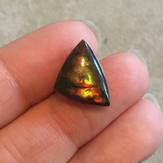 OOAK Backed Ammonite Freeform Triangle Shaped Flat Back Cabochon "13" - Measuring 12mm x 17mm, 4mm Dome Height - Natural High Quality Fossil