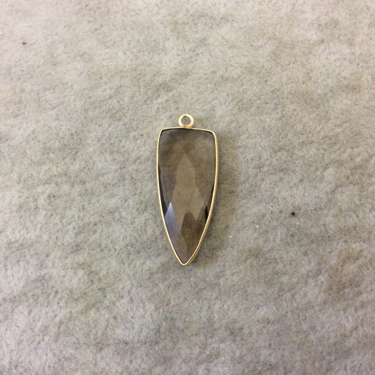 Gold Plated Faceted Smoky Brown Hydro (Lab Created) Quartz Inverted Triangle Shape Bezel Pendant - Measuring 12mm x 28mm - Sold Individually