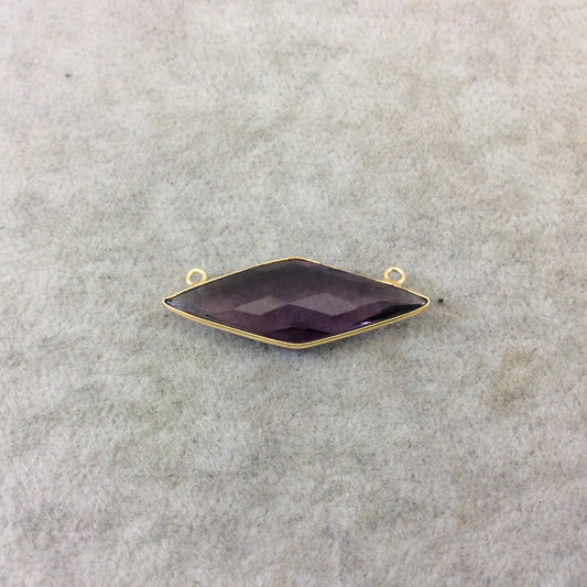Long Gold Finish Faceted Hydro Purple Quartz Diamond Shaped Bezel Pendant Component - Measuring 13mm x 38mm - Natural Semi-precious Gemstone