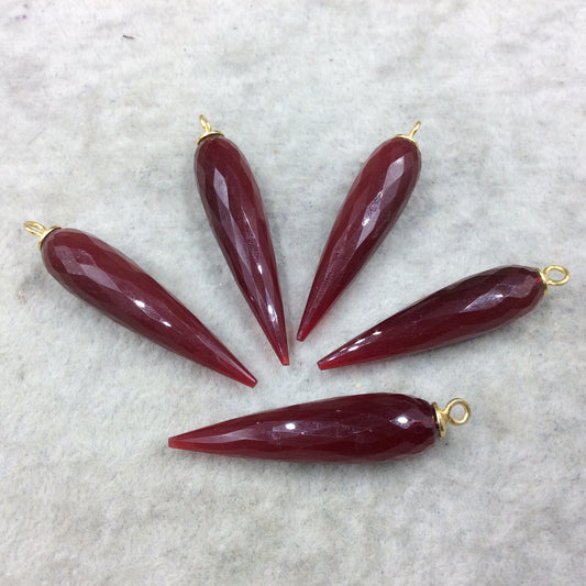 Red Quartz Bezel | Large Gold Plated Sterling Silver Finish Faceted Spike Opaque Pendant ~ 10mm x 35 - 40mm - Sold Per Each