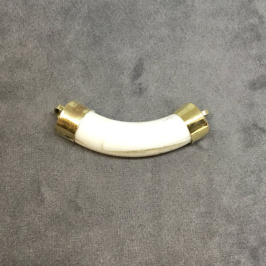 2.25" White/Ivory Double Ended U-Shaped Crescent Shaped Natural Ox Bone Focal Pendant - Measuring 58mm x 13mm