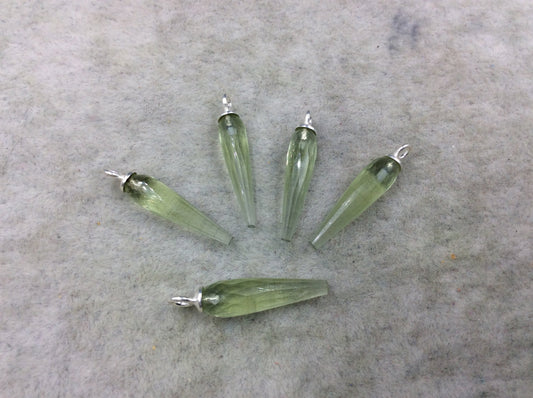 Small Sterling Silver Finish Faceted Spike Transparent Light Green Quartz Component 7 x 22-25mm - Sold Per Each, Selected at Random
