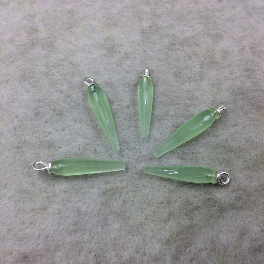 Small Sterling Silver Finish Faceted Spike Opaque Spring Green Quartz Component 7 x 22-25mm - Sold Per Each, Selected at Random