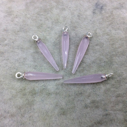 Small Sterling Silver Finish Faceted Spike Opaque Pink Quartz Component 7 x 22-25mm - Sold Per Each, Selected at Random