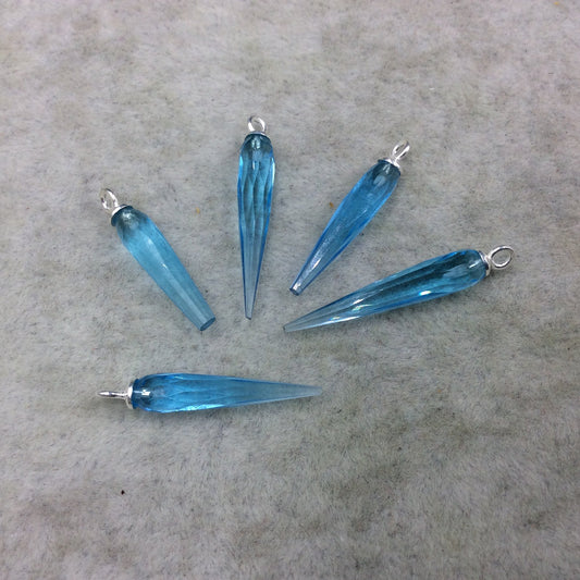 Small Sterling Silver Finish Faceted Spike Transparent Sky Blue Quartz Component 7 x 22-25mm - Sold Per Each, Selected at Random