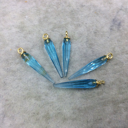 Small Gold Plated Sterling Silver Finish Faceted Spike Transparent Sky Blue Quartz Pendant ~ 7 x 22-25mm - Sold Per Each, At Random