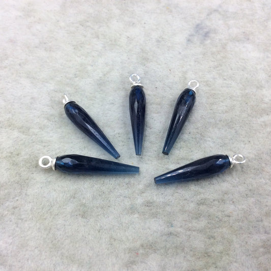 Small Sterling Silver Finish Faceted Spike Transparent Navy Blue Quartz Component 7 x 22-25mm - Sold Per Each, Selected at Random