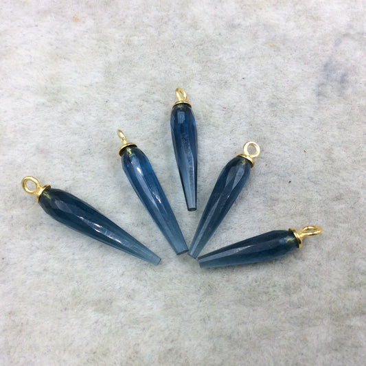 Small Gold Plated Sterling Silver Finish Faceted Spike Transparent Blue Gray Quartz Pendant ~ 7 x 22-25mm - Sold Per Each, At Random