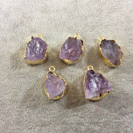 Gold Finish Large Raw Nugget Genuine Pale Amethyst Wavy Bezel Pendant - 20mm - 22mm Long, Approx. - Sold Individually, Selected Randomly