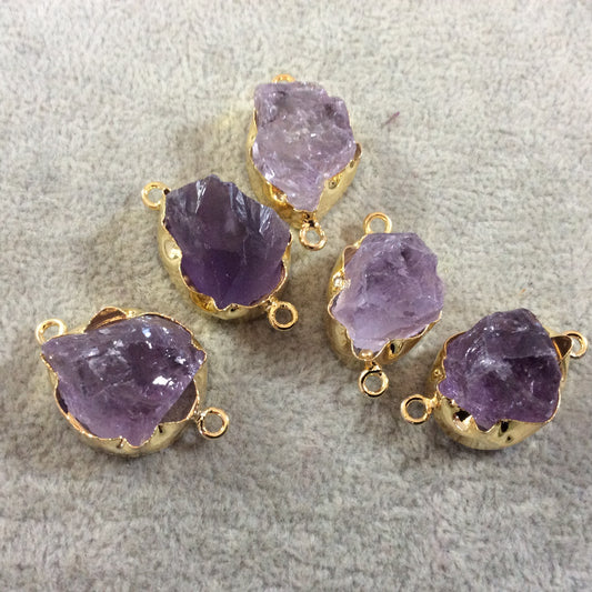 Gold Finish Large Raw Nugget Genuine Pale Amethyst Wavy Bezel Connector - 20mm - 23mm Long, Approx. - Sold Individually, Selected Randomly
