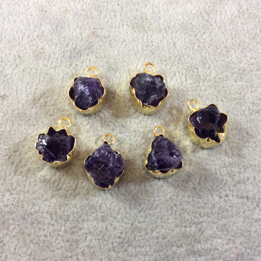 Gold Finish Small Raw Nugget Genuine Dark Amethyst Wavy Bezel Pendant - 12mm - 15mm Long, Approx. - Sold Individually, Selected Randomly