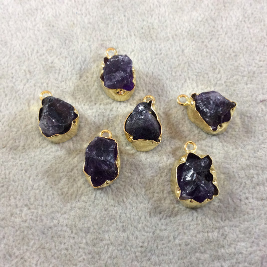 Gold Finish Medium Raw Nugget Genuine Dark Amethyst Wavy Bezel Pendant - 16mm - 20mm Long, Approx. - Sold Individually, Selected Randomly