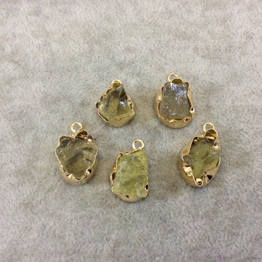 Gold Finish Small Raw Nugget Genuine Lemon Quartz Wavy Bezel Pendant - ~ 14mm - 18mm Long - Sold Individually, Selected Randomly