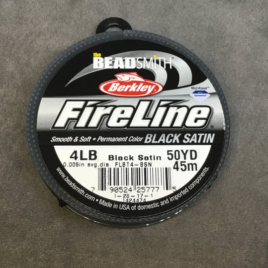 50 Yard Spool of 4lb. Black Satin Colored Fireline® Braided Beading Thread, Beadsmith/Berkley® Branded - 0.13mm/0.005" Diameter, Approx.