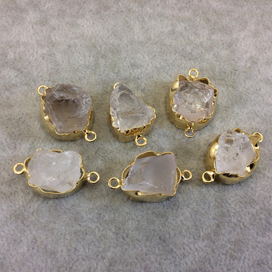 Gold Finish Large Raw Nugget Genuine Mixed White Quartz Wavy Bezel Connector - ~ 18mm - 23mm Long - Sold Individually, Selected Randomly